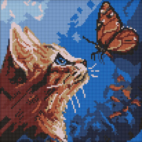 Алмазна мозаїка "Котик та метелик" ©art_selena_ua AMO20076 30х30 см