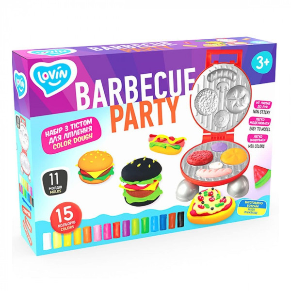 Набір для креативної творчості з тістом "Barbecue Party" TM Lovin 41194 15 кольорів Набір для креативної творчості з тістом "Barbecue Party" TM Lovin 41194 15 кольорів