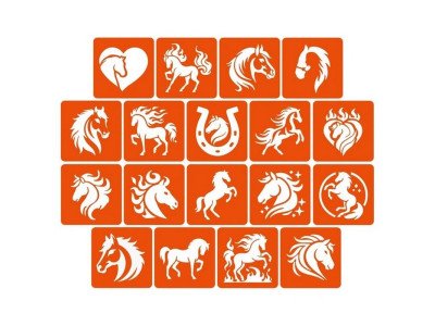 Набір трафаретів для біо-тату "Коні" horses_5x5_18_1 5х5 см