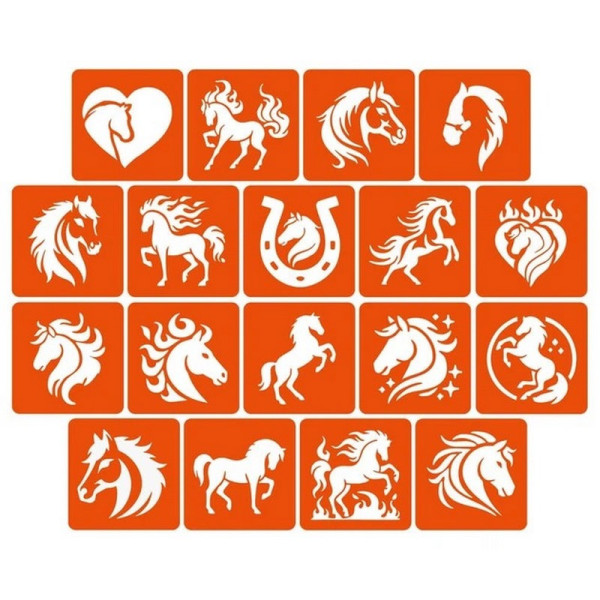 Набір трафаретів для біо-тату "Коні" horses_5x5_18_1 5х5 см