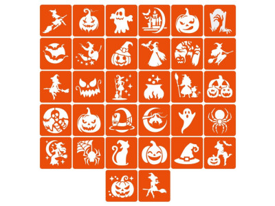 Набір трафаретів для біо-тату "Хелловін №3" hallowween-3-32 32 трафарети 6х6 см