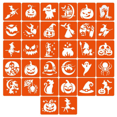 Набір трафаретів для біо-тату "Хелловін №3" hallowween-3-32 32 трафарети 6х6 см