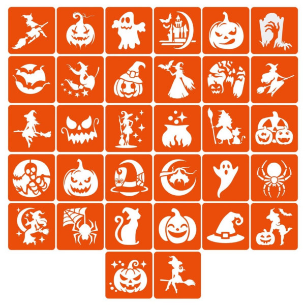 Набір трафаретів для біо-тату "Хелловін №3" hallowween-3-32 32 трафарети 6х6 см