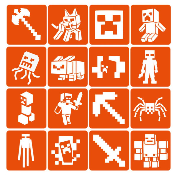Набір трафаретів для біо-тату "Minecraft" Minecraft-6x6-16 16 трафаретів Набір трафаретів для біо-тату "Minecraft" Minecraft-6x6-16 16 трафаретів