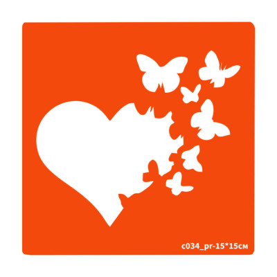 Трафарет для біо-тату Сердечко c034_pr-15*15см розмір 15х15см