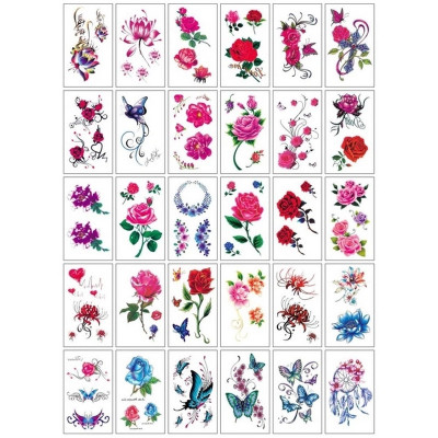 Набір тимчасових тату "Кольорові міні №3" color-tattoo-mini-set-3-30-E30 30 штук розмір 95 х 95 см
