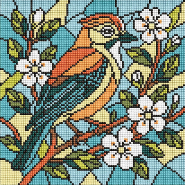 Алмазна мозаїка "Вітраж. Сойка" ©art_selena_ua AMO8317 30х30 см