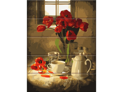 Картина за номерами по дереву "Червоні тюльпани" ASW152 30х40 см