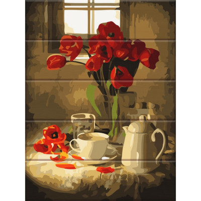 Картина за номерами по дереву "Червоні тюльпани" ASW152 30х40 см