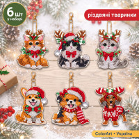 Набір брелків для алмазної мозаїки "Різдвяні тваринки" ColorArt BR51 6 шт