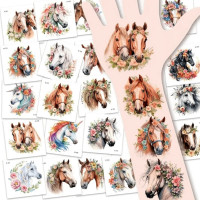 Набір тимчасових татуювань "Коні" Horses-20-01 розмір 6х6 см Набір тимчасових татуювань "Коні" Horses-20-01 розмір 6х6 см