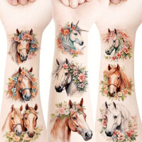 Набір тимчасових татуювань "Коні" Horses-20-01 розмір 6х6 см Набір тимчасових татуювань "Коні" Horses-20-01 розмір 6х6 см