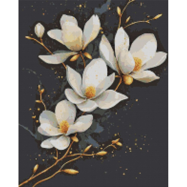 Алмазна мозаїка "Білі квіти на чорному тлі" DBS1262 40х50 см Алмазна мозаїка "Білі квіти на чорному тлі" DBS1262 40х50 см