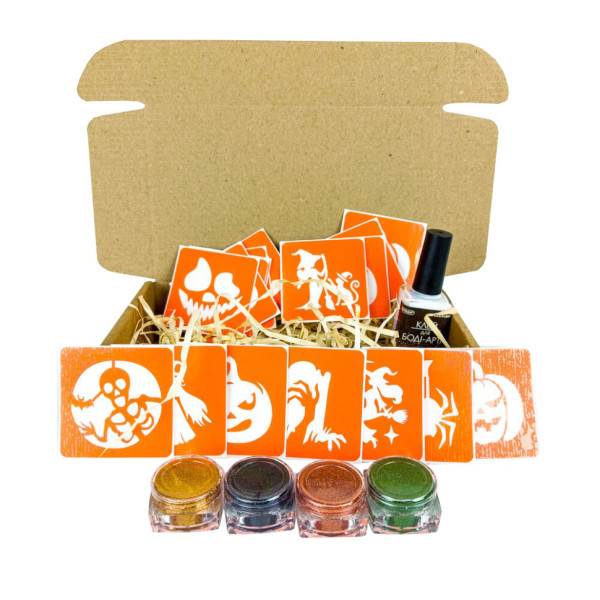 Набір для біо-тату "Хелловін - гліттер" set-halloween-glitter 18 трафаретів Набір для біо-тату "Хелловін - гліттер" set-halloween-glitter 18 трафаретів