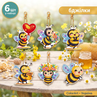 Набір брелків для алмазної мозаїки "Веселі бджілки" ColorArt BR53 інструменти алмази основа 6 шт