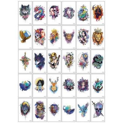Набір тимчасових тату "Кольорові міні №5" color-tattoo-mini-set-5-30-CSA30 30 штук розмір 95 х 95 см