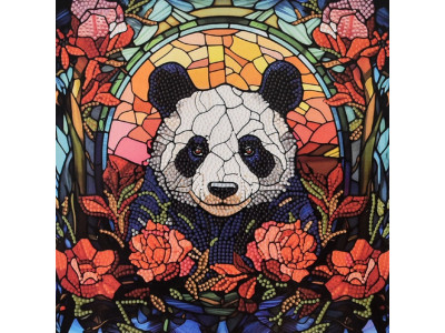 Алмазна мозаїка "Панда серед троянд" DEEX16305 не повна викладка 30х30 см