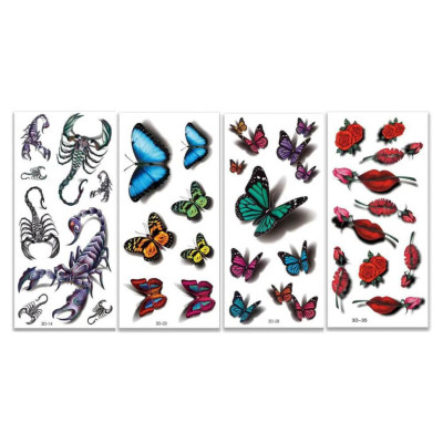 Набір тимчасових тату "3D №2" 3d-set-02 19 х 9 см 4 шт