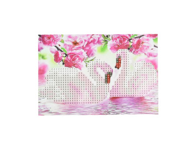 Алмазна мозаїка без підрамника "Пара лебедів серед рожевих квітів" YAB26246 10х15 см