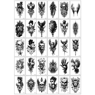 Набір тимчасових тату "Чорні міні №6" black-tattoo-mini-set-6-TC-30 30 штук розмір 95 х 95 см