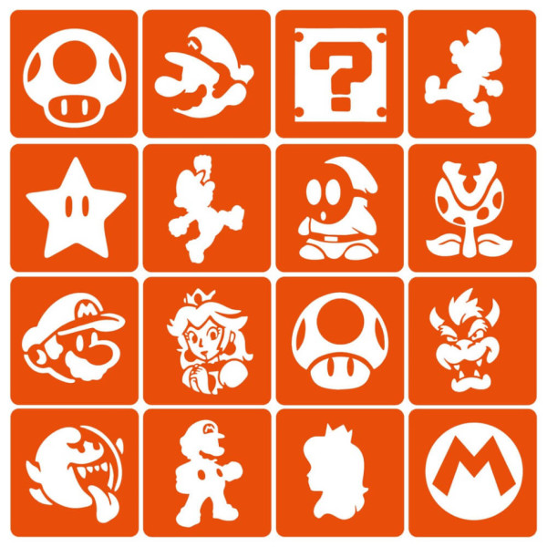 Набір трафаретів для біо-тату "Super Mario" (super-mario-simple-16) 16 шт 6х6 см Набір трафаретів для біо-тату "Super Mario" (super-mario-simple-16) 16 шт 6х6 см