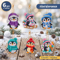 Набір брелків для алмазної мозаїки "Пінгвінчики" ColorArt BR55 інструменти алмази основа 6 шт Набір брелків для алмазної мозаїки "Пінгвінчики" ColorArt BR55 інструменти алмази основа 6 шт