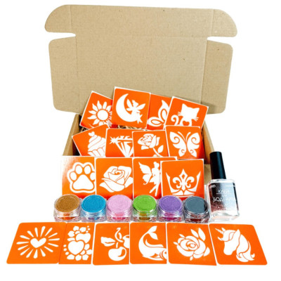 Набір для біо-тату "Для дівчаток #4 - гліттер" set-girls-4-glitter 18 трафаретів