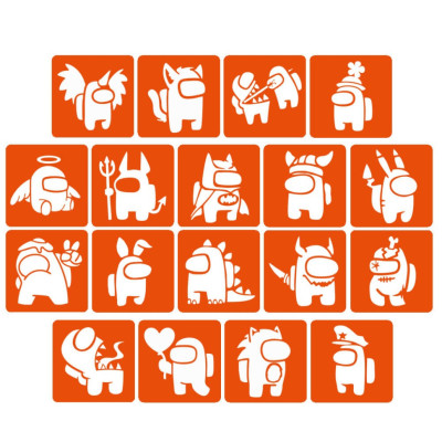 Набір трафаретів для біо-тату "Among Us #2" Among-Us-2-5x5-18 18 трафаретів