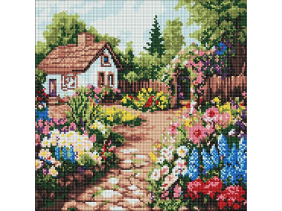 Алмазна мозаїка "Квіткові клумби біля будинку" ©art_selena_ua AMO8232 40х40 см