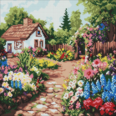Алмазна мозаїка "Квіткові клумби біля будинку" ©art_selena_ua AMO8232 40х40 см