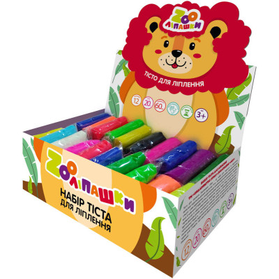 Тісто для ліплення ZOOлипашки шоу-бокс "Лев" ZIRKA 140210 (шоу-бокс 12 кольорів 60 стиків по 20 г)