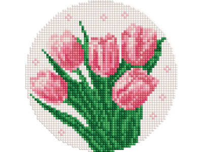 Алмазна мозаїка на круглому підрамнику "Ніжні тюльпани" AM-R7935 d19 см