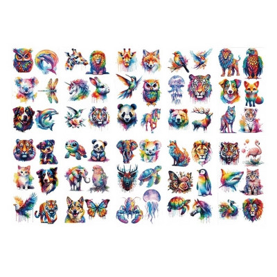 Набір тимчасових тату "Тварини - акварель" animals-watercolor-mini-set-1-10 10 штук розмір 12 х 7 см