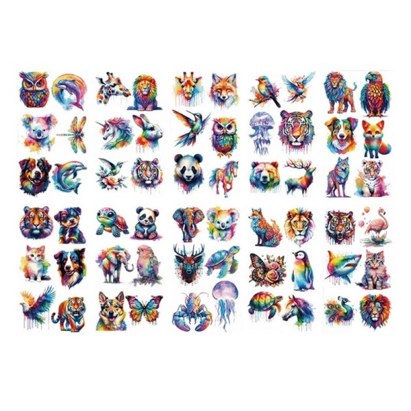 Набір тимчасових тату "Тварини - акварель" animals-watercolor-mini-set-1-10 10 штук розмір 12 х 7 см
