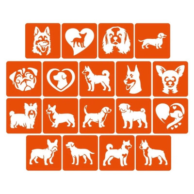 Набір трафаретів для біо-тату "Собаки" Fresh Tattoo dogs-5x5-18