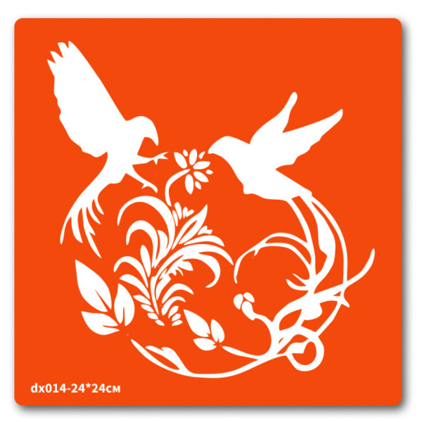 Трафарет для біо-тату Пташки dx014-24*24см розмір 24 х 24см