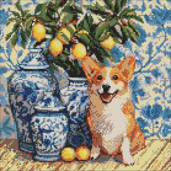 Алмазна мозаїка "Коргі та лимони" ©art_selena_ua AMO20217 40х40 см