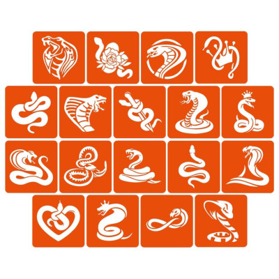 Набір трафаретів для біо-тату "Змії" snakes_5x5_18_1 5х5 см 18 простих трафаретів