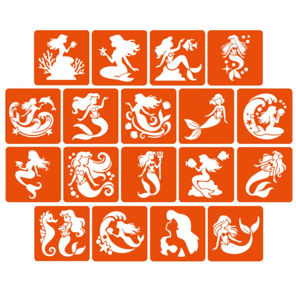 Набір трафаретів для біо-тату "Русалки" mermaids-5x5-18 18 трафаретів