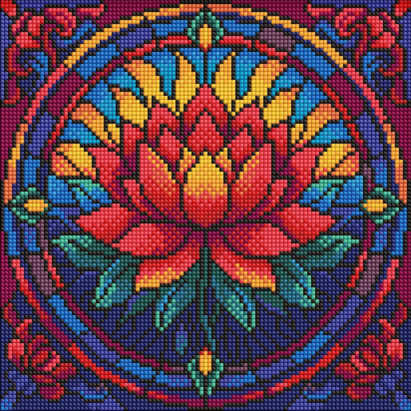 Алмазна мозаїка "Вітраж. Лотос" ©art_selena_ua AMO8330 30х30 см