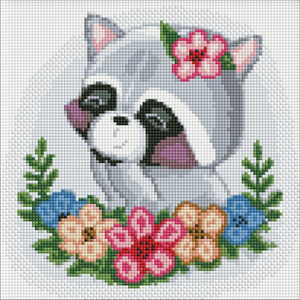 Алмазна мозаїка без підрамника "Квітковий єнот" AMC7729 30х30см