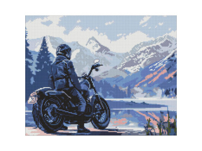 Алмазна мозаїка "Мотоцикліст у горах" AMO8037 40х50 см