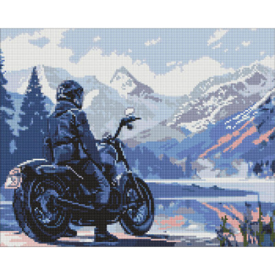 Алмазна мозаїка "Мотоцикліст у горах" AMO8037 40х50 см
