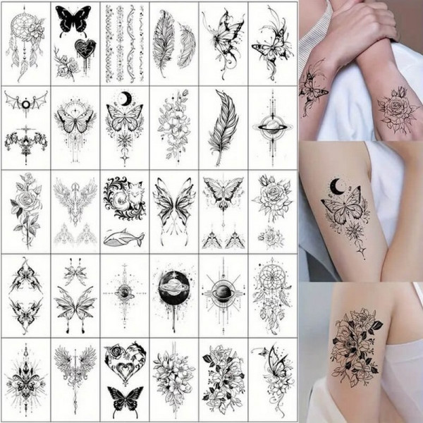 Набір тимчасових тату "Чорні міні" black-tattoo-mini-set-30 із 30 чорних по 95 х 55 см