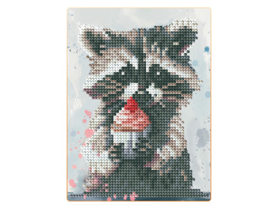 Алмазна мозаїка "Єнот з капкейком" DM3008 з мольбертом 17х225 см