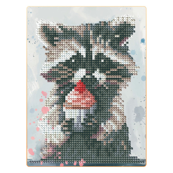 Алмазна мозаїка "Єнот з капкейком" DM3008 з мольбертом 17х225 см