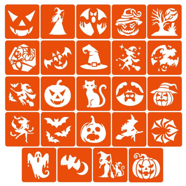 Набір трафаретів для біо-тату "Хелловін №2" Hallowween-2-24 24 трафарети 6х6 см