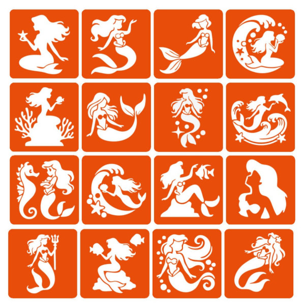 Набір трафаретів для біо-тату "Русалки" mermaids-6x6-16 16 трафаретів