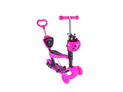 Дитячий самокат з батьківською ручкою Bambi SC20139 PU колеса зі світлом Рожевий