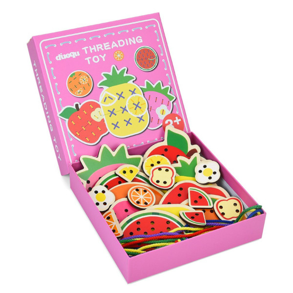 Дитяча дерев'яна іграшка-шнурівка "Фрукти" MD 1985 (Pink) Дитяча дерев'яна іграшка-шнурівка "Фрукти" MD 1985 (Pink)